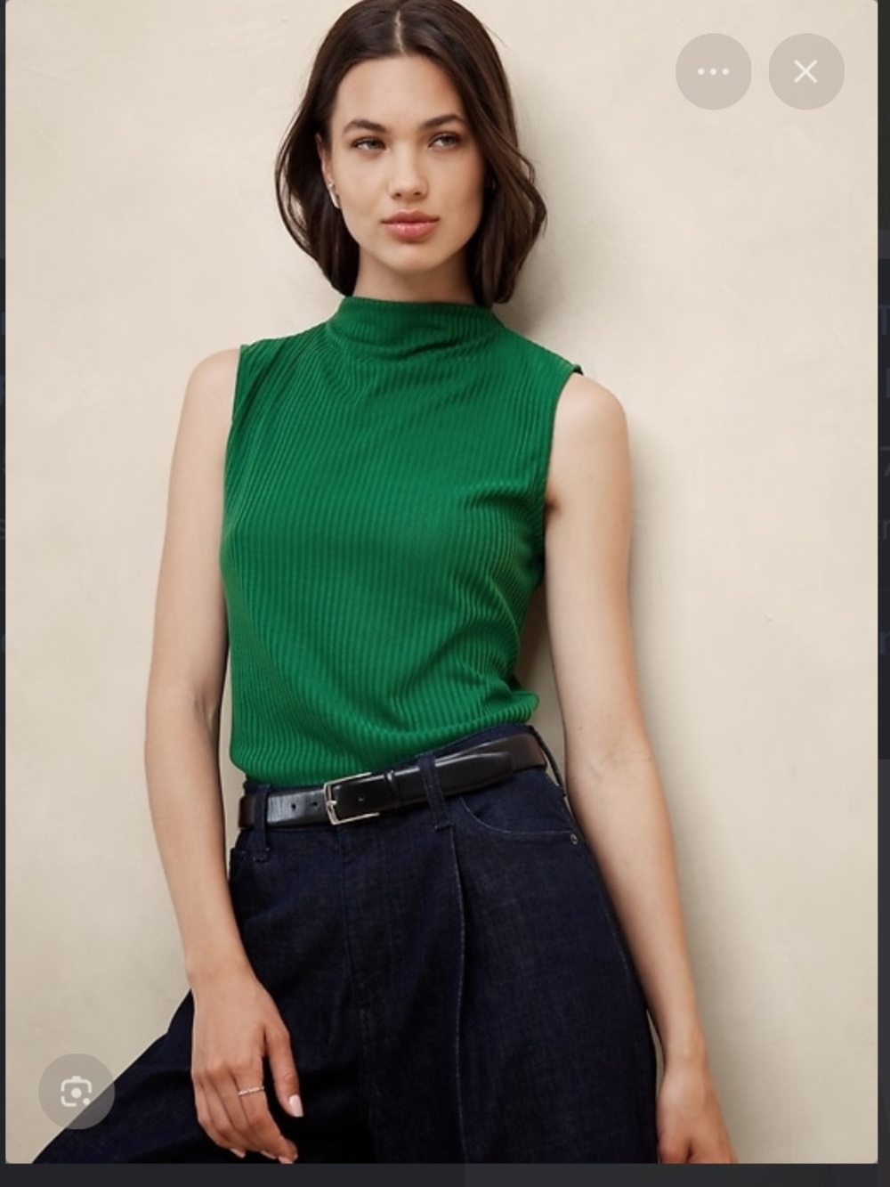 Banana Republic Green Ribbed Sleeveless Mock Neck Tank